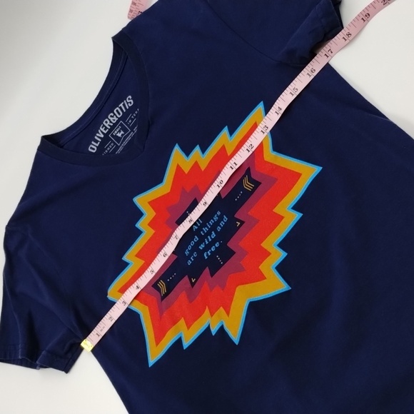 Oliver&Otis womens small navy blue tribal tee All good things are wild and free - Picture 7 of 9